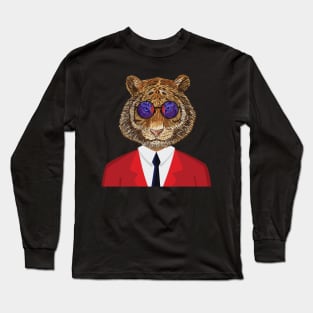 Retro Tiger In A Red Suit And Sunglasses Long Sleeve T-Shirt